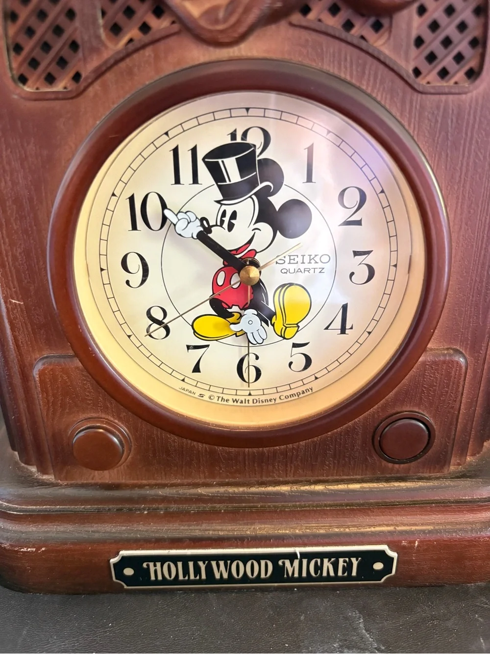 Seiko Brown Mickey Mouse Mantel Alarm talking Clock